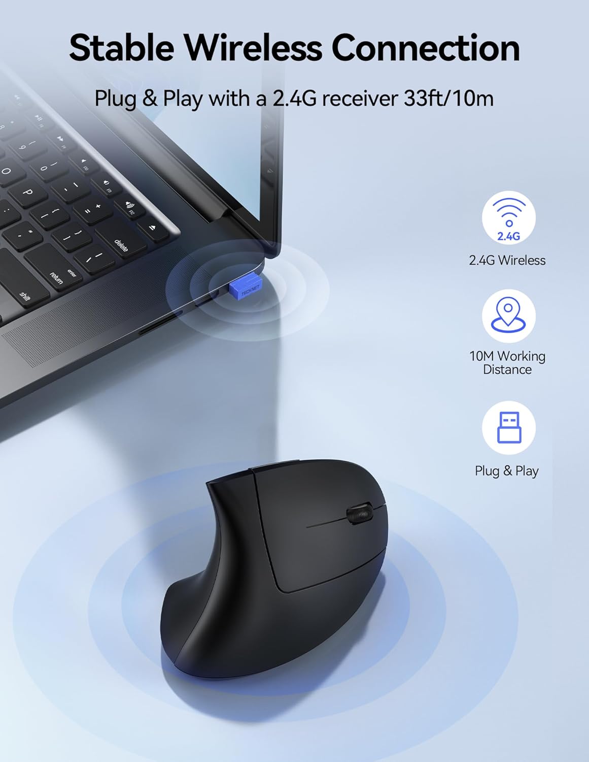 TECKNET Ergonomic Wireless Vertical Mouse