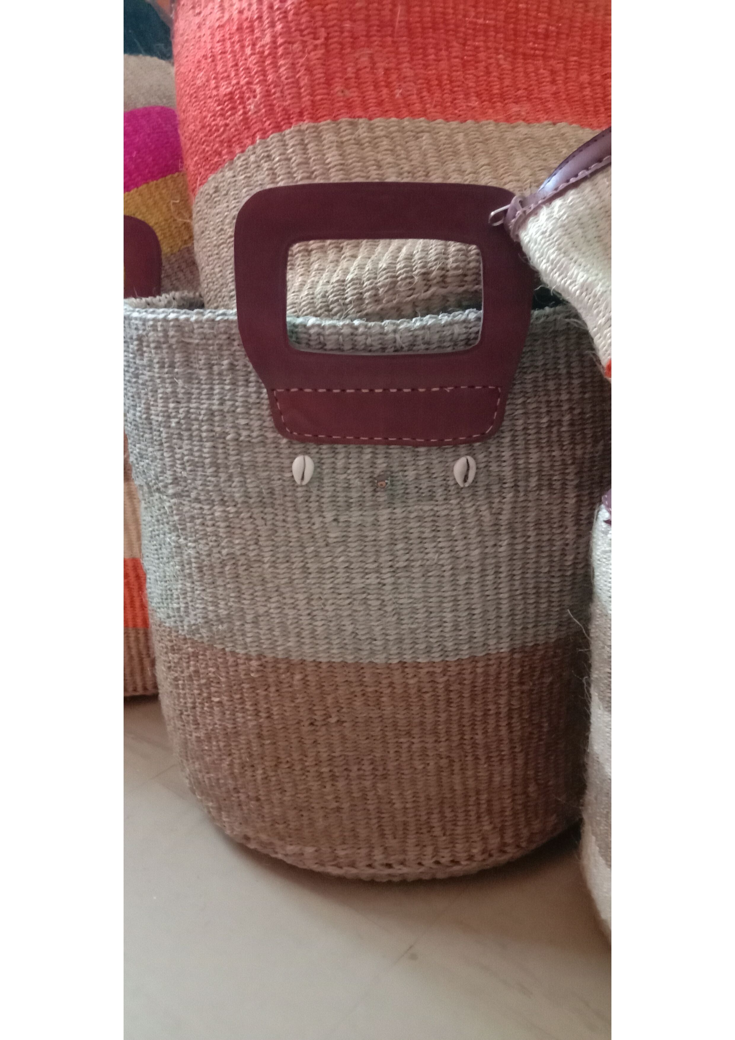 Handwoven African Sisal Tote Bag with Leather Handles