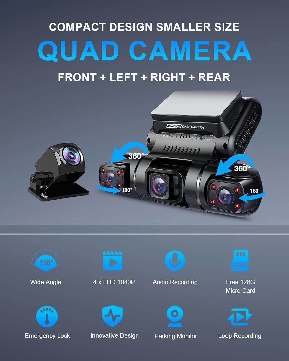 PRUVEEO 360 Degree View 4 Channel Dash Cam