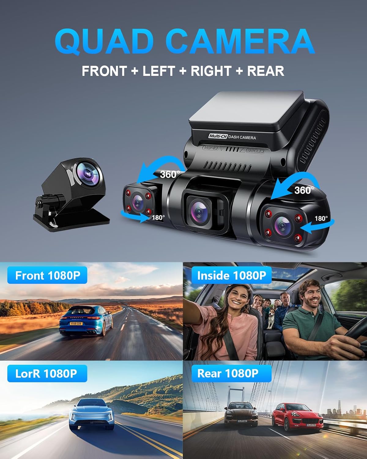 PRUVEEO 360 Degree View 4 Channel Dash Cam