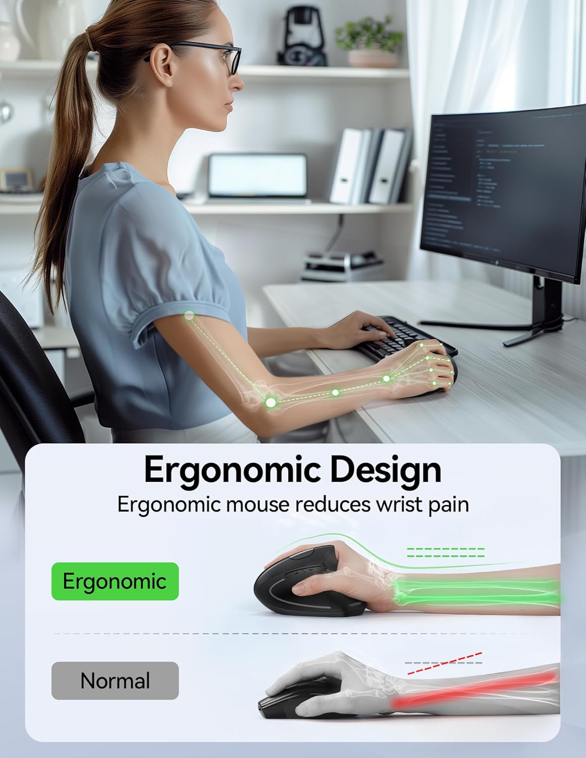 TECKNET Ergonomic Wireless Vertical Mouse